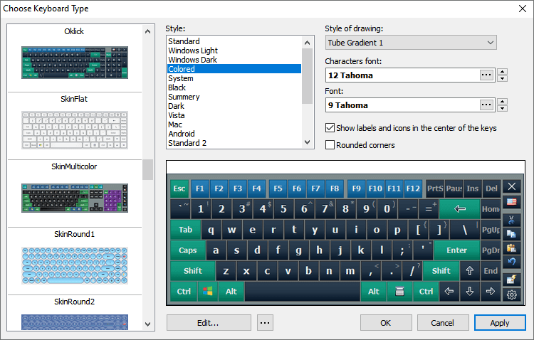 Komplet tilpasning Virtuelt tastatur