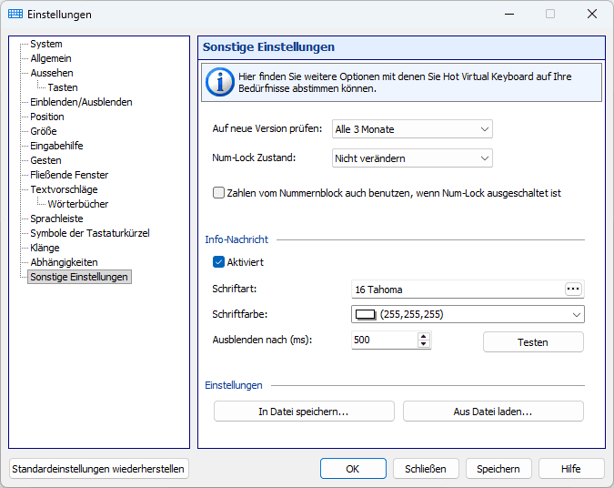 Sonstige Einstellungen