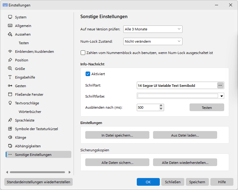 Sonstige Einstellungen