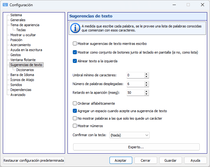 Sugerencias de texto