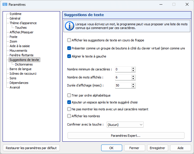 Suggestions de texte