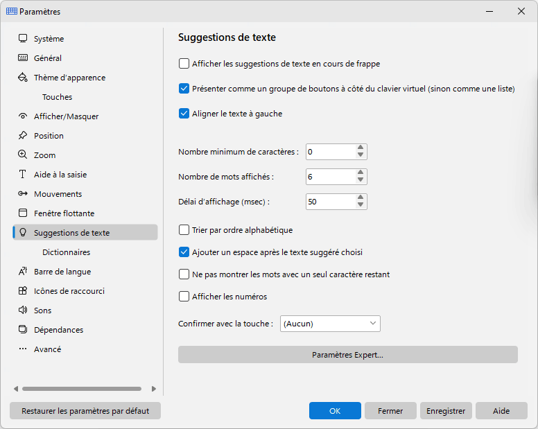 Suggestions de texte