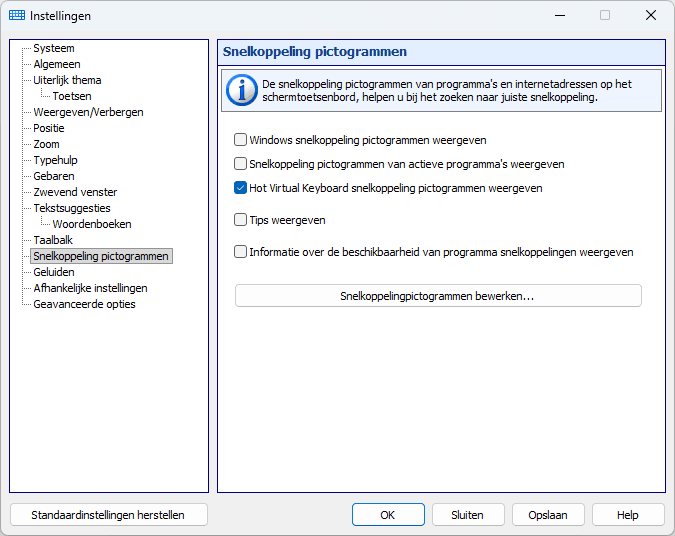 Snelkoppeling pictogrammen