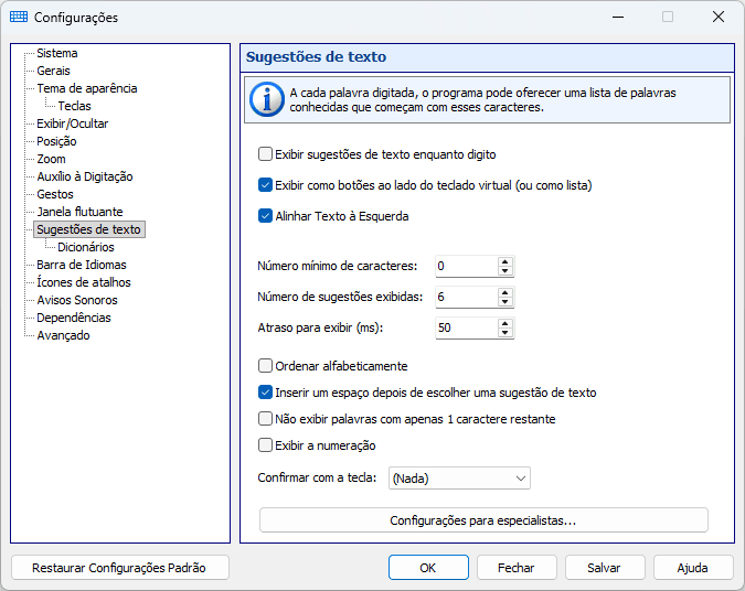 Sugestões de texto