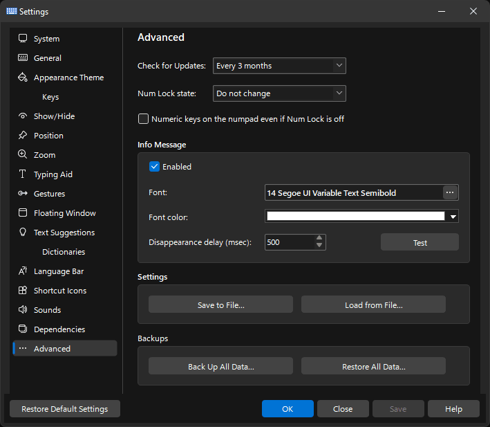 New settings