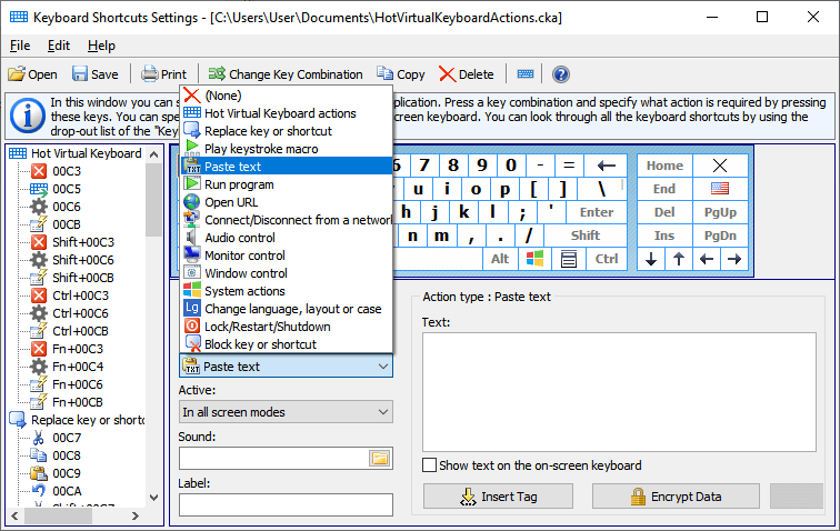 keyboard shortcut for on screen keyboard