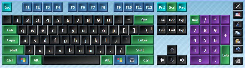 Virtual keyboard with colored keys